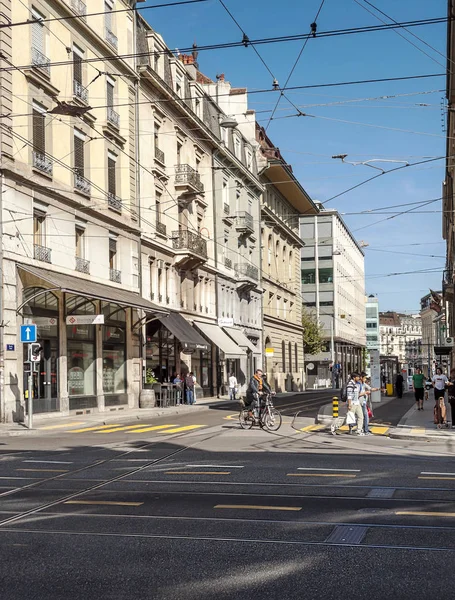 Geneva Suíça Setembro 2014 Rua Cidade Genebra Suíça Dia Nublado — Fotografia de Stock