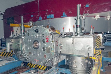 GENEVA, SWitzerland-Eylül 2014. Yeraltında bulunan CERN parçacık hızlandırıcısının bileşenleri.