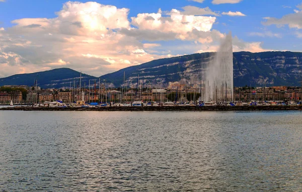 Leman Meer Zwitserse Stad Genève Een Bewolkte Dag — Stockfoto