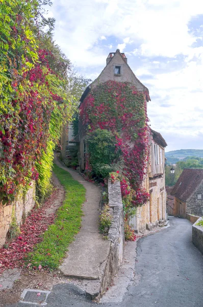 Medieval Village Aquitaine Its Stone Houses South France Cloudy Day — Stock Photo, Image