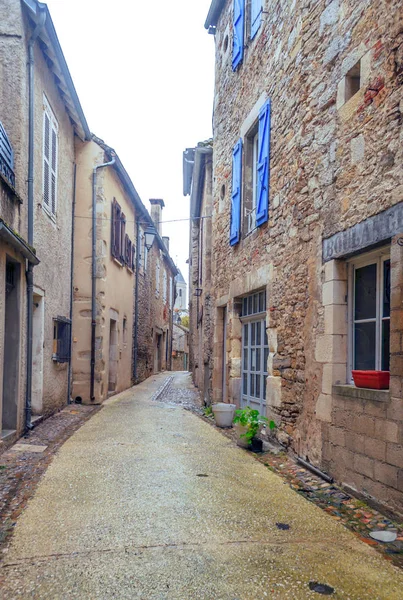 Das Mittelalterliche Dorf Aquitaine Mit Seinen Steinhäusern Südfrankreich Einem Bewölkten — Stockfoto