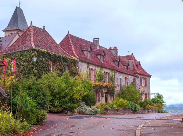 Aldeia Medieval Aquitânia Com Suas Casas Pedra Sul França Dia — Fotografia de Stock