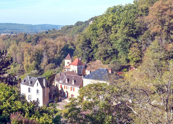 Pueblo Medieval Aquitania Con Sus Casas Piedra Sur Francia Día —  Fotos de Stock