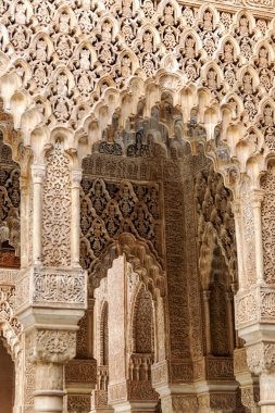 Granada 'daki Alhambra' da aslanların avlusunda mimari detaylarla birlikte..