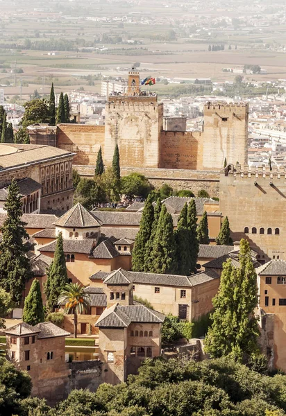 Luchtfoto Van Het Alhambra Granada Een Bewolkte Dag — Stockfoto