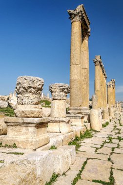 Güneşli bir günde Jerash Ürdün'de Roma arkeoloji kalır.