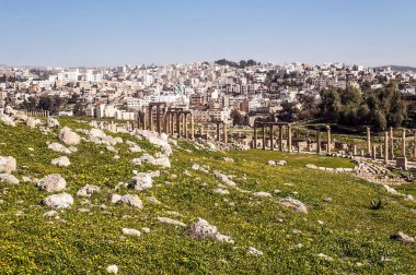 Güneşli bir günde Jerash Ürdün'de Roma arkeoloji kalır.