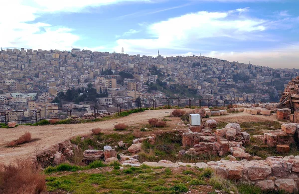 Luchtfoto Van Amman Hoofdstad Van Jordanië Een Bewolkte Dag — Stockfoto