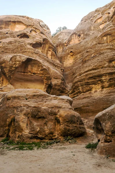约旦古城佩特拉的废墟 佩特拉是约旦的一个重要考古遗址 也是古代纳巴泰王国的首府 这里的居民称之为拉克穆 佩特拉不是一个用石头建造的城市 但从字面上看 挖掘和 — 图库照片