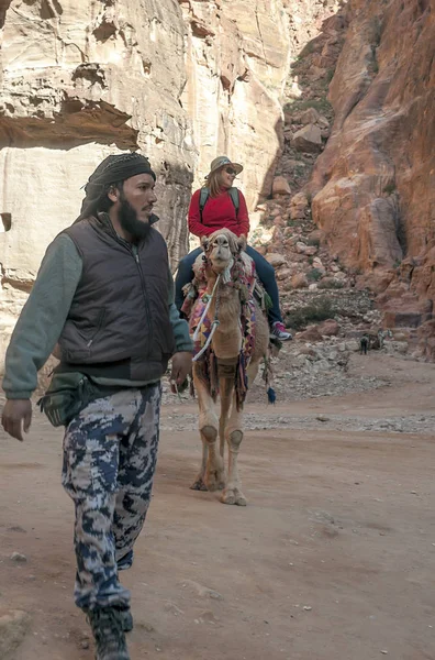 Petra Jordão Fevereiro 2015 Turistas Petra Jordânia Petra Importante Sítio — Fotografia de Stock