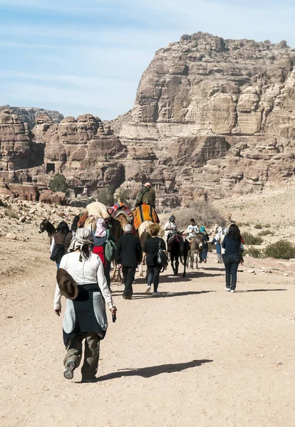 Petra Jordanie Février 2015 Touristes Petra Jordanie Petra Est Site — Photo