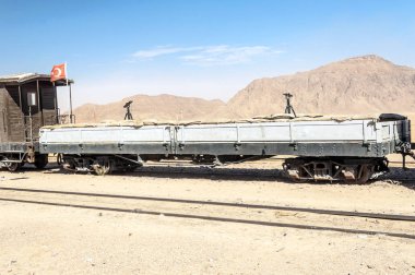 Tren vagonları Wadi Rum çölde Ürdün