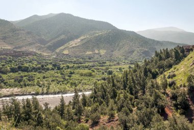 Güneşli bir günde Marakeş'te dağlar.