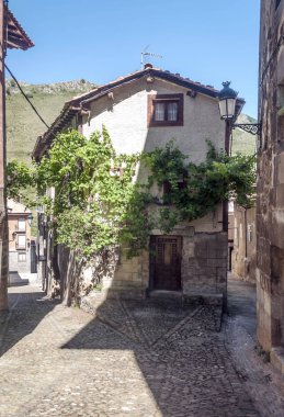 Vinuesa Eyaleti, Soria İspanya güneşli bir günde bir kırsal kasaba Caddesi.
