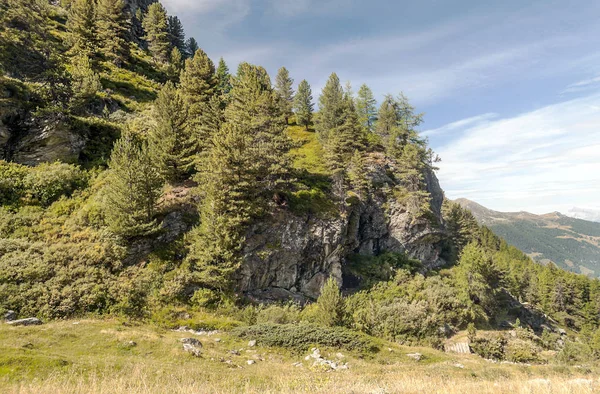 Güneşli bir günde Saint Luc Vadisi'nde İsviçre Alpleri dağlarında.