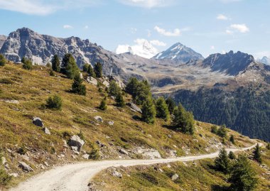 Güneşli bir günde Saint Luc Vadisi'nde İsviçre Alpleri dağlarında.