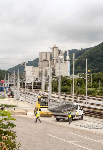 Gosau Gmunden Austria Septiembre 2015 Personas Sitio Construcción Carretera Trabajando — Foto de Stock