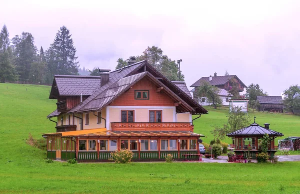 Villaggio Gosau Con Sue Case Legno Nelle Alpi Austriache Una — Foto Stock