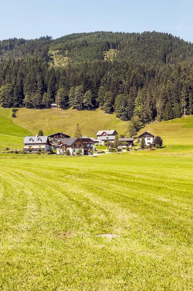 Stock image Village of Gosau with its wooden houses in the Alps of Austria on a sunny day.