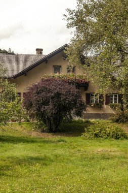 Bulutlu bir günde Avusturya Alpleri'nde kırsal köy