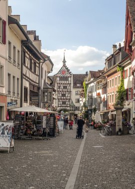 Stein am Rhein, Schaffhausen, İsviçre-Eylül 2015. Stein am Rhein bir komün ve tarihsel Swiss canton, Konstanz Gölü aşırı Batı kıyısında Doğu eksklav bulunan Schaffhausen, Kanton şehridir. 
