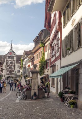 Stein am Rhein, Schaffhausen, İsviçre-Eylül 2015. Stein am Rhein bir komün ve tarihsel Swiss canton, Konstanz Gölü aşırı Batı kıyısında Doğu eksklav bulunan Schaffhausen, Kanton şehridir. 