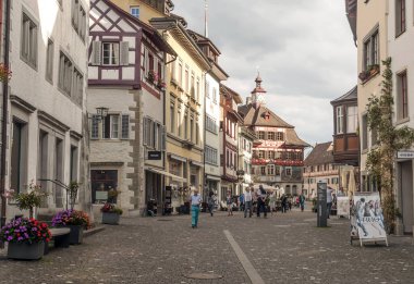 Stein am Rhein, Schaffhausen, İsviçre-Eylül 2015. Stein am Rhein bir komün ve tarihsel Swiss canton, Konstanz Gölü aşırı Batı kıyısında Doğu eksklav bulunan Schaffhausen, Kanton şehridir. 