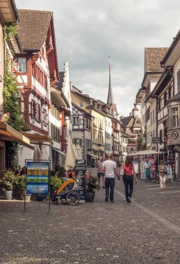 Stein am Rhein, Schaffhausen, İsviçre-Eylül 2015. Stein am Rhein bir komün ve tarihsel Swiss canton, Konstanz Gölü aşırı Batı kıyısında Doğu eksklav bulunan Schaffhausen, Kanton şehridir. 