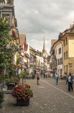 Stein am Rhein, Schaffhausen, İsviçre-Eylül 2015. Stein am Rhein bir komün ve tarihsel Swiss canton, Konstanz Gölü aşırı Batı kıyısında Doğu eksklav bulunan Schaffhausen, Kanton şehridir. 