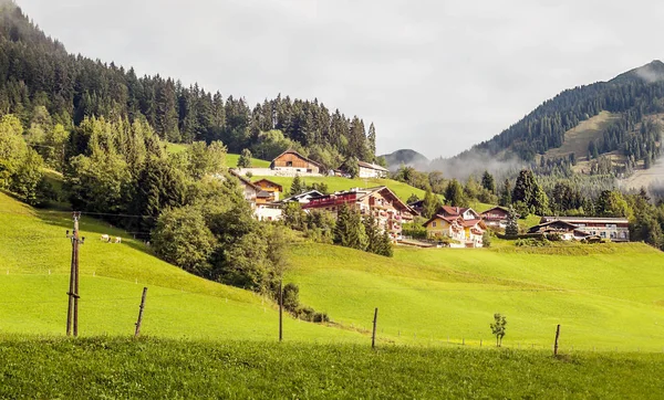 Pueblo Rural Los Alpes Austríacos Día Nublado —  Fotos de Stock