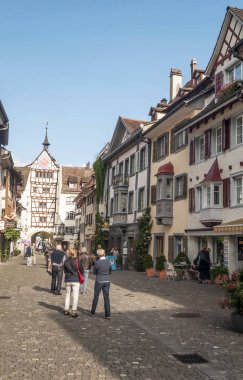 Stein am Rhein, Schaffhausen, İsviçre-Eylül 2015. Stein am Rhein bir komün ve tarihsel Swiss canton, Konstanz Gölü aşırı Batı kıyısında Doğu eksklav bulunan Schaffhausen, Kanton şehridir. 