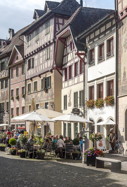 Stein am Rhein, Schaffhausen, Switzerland-September 2015. Stein am Rhein is a commune and historical Swiss city of the canton of Schaffhausen, located in the eastern exclave of the canton, on the extreme western shore of Lake Constance.