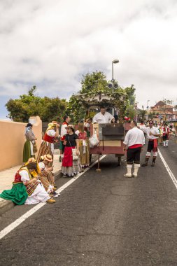 La Orotava, Tenerife, İspanya-Haziran 2016. San Isidro Labrador, La Orotava hac. Festivalin Ulusal Turizm ilgi bildirilir ve Corpus Christi sonra kutlanmaktadır. On yedinci yüzyılda kökenli Hac, thr çalışır