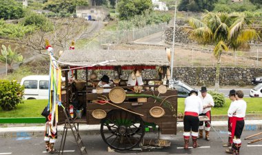 La Orotava, Tenerife, İspanya-Haziran 2016. San Isidro Labrador, La Orotava hac. Festivalin Ulusal Turizm ilgi bildirilir ve Corpus Christi sonra kutlanmaktadır. On yedinci yüzyılda kökenli Hac, thr çalışır