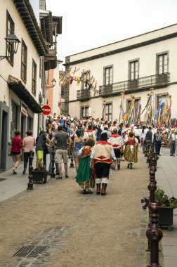 La Orotava, Tenerife, İspanya-Haziran 2016. San Isidro Labrador, La Orotava hac. Festivalin Ulusal Turizm ilgi bildirilir ve Corpus Christi sonra kutlanmaktadır. On yedinci yüzyılda kökenli Hac, thr çalışır