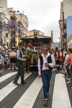 La Orotava, Tenerife, İspanya-Haziran 2016. San Isidro Labrador, La Orotava hac. Festivalin Ulusal Turizm ilgi bildirilir ve Corpus Christi sonra kutlanmaktadır. On yedinci yüzyılda kökenli Hac, thr çalışır