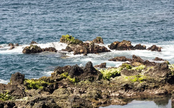 Waves Breaking Rocks Tenerife Canary Islands Sunny Day — Stock Photo, Image