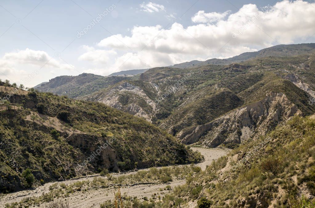 Sierra Nevada mountains in the Spanish province of Granada on a cloudy day