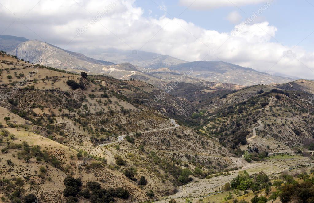 Sierra Nevada mountains in the Spanish province of Granada on a cloudy day