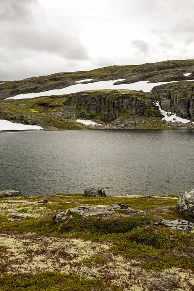 Λίμνη Στην Λιβάδια Στο Εσωτερικό Της Νότιας Νορβηγίας Μια Συννεφιασμένη — Φωτογραφία Αρχείου
