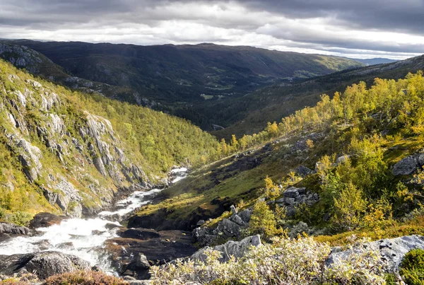 Bergen Het Binnenland Van Zuid Noorwegen Een Bewolkte Dag — Stockfoto