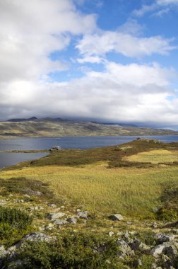 Bulutlu bir günde southern Norway iç Prairies Gölü.
