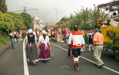 La Orotava, Tenerife, İspanya-Haziran 2018. San Isidro Labrador, La Orotava hac. Festivalin Ulusal Turizm ilgi olarak bildirilmiş ve Corpus Christi sonra kutladı. 