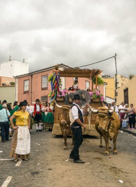 La Orotava, Tenerife, İspanya-Haziran 2018. San Isidro Labrador, La Orotava hac. Festivalin Ulusal Turizm ilgi olarak bildirilmiş ve Corpus Christi sonra kutladı. 