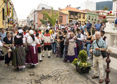 La Orotava, Tenerife, İspanya-Haziran 2018. San Isidro Labrador, La Orotava hac. Festivalin Ulusal Turizm ilgi olarak bildirilmiş ve Corpus Christi sonra kutladı. 