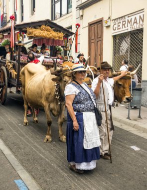 La Orotava, Tenerife, İspanya-Haziran 2018. San Isidro Labrador, La Orotava hac. Festivalin Ulusal Turizm ilgi olarak bildirilmiş ve Corpus Christi sonra kutladı. 