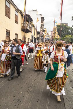 La Orotava, Tenerife, İspanya-Haziran 2018. San Isidro Labrador, La Orotava hac. Festivalin Ulusal Turizm ilgi olarak bildirilmiş ve Corpus Christi sonra kutladı. 