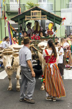 La Orotava, Tenerife, İspanya-Haziran 2018. San Isidro Labrador, La Orotava hac. Festivalin Ulusal Turizm ilgi olarak bildirilmiş ve Corpus Christi sonra kutladı. 