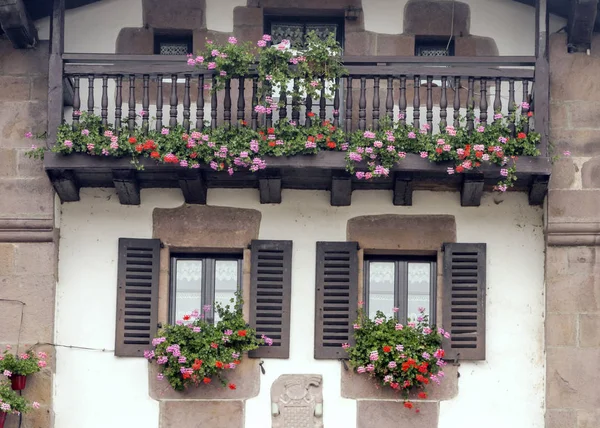 Balcons Avec Des Fleurs Sur Façade Une Maison — Photo