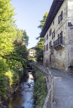 Bulutlu bir günde Navarre'deki Pireneler dağlarında nehir